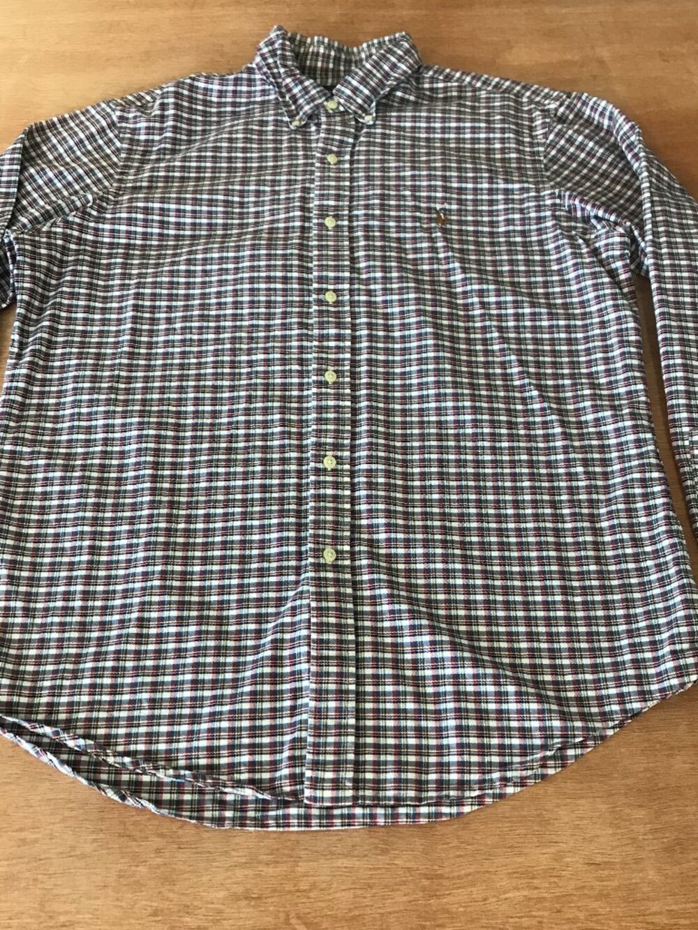 Ralph Lauren Custom Fit Shirt Men L Red Check Plaid Button Down Long Sleeve